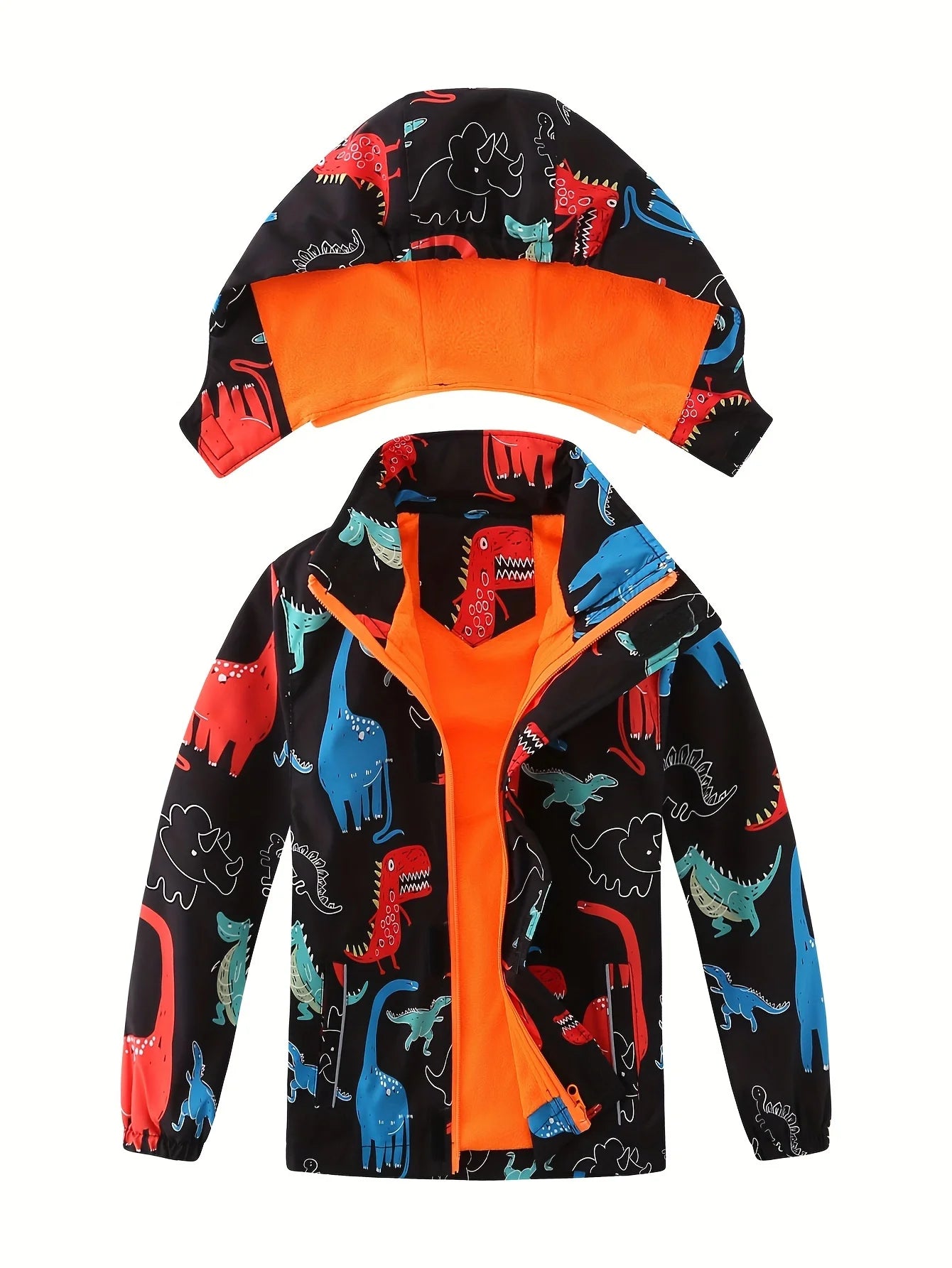 Children Dinosaur Jacket Hooded Windproof Warm Autumn Winter Cartoon Coat Fashion Windbreaker Kids Outerwear