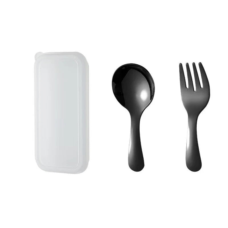 2-piece Mini Portable Spoon and Fork Cutlery Set Stainless Steel Outdoor Camping Lunch Hiking Cooking Utensils