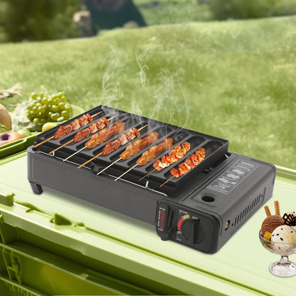Portable Butane Gas Stove 2.2KW Outdoor Camping Picnic Cooking Grill Lightweight with Carry Case & Sausage Tray for Hiking BBQ