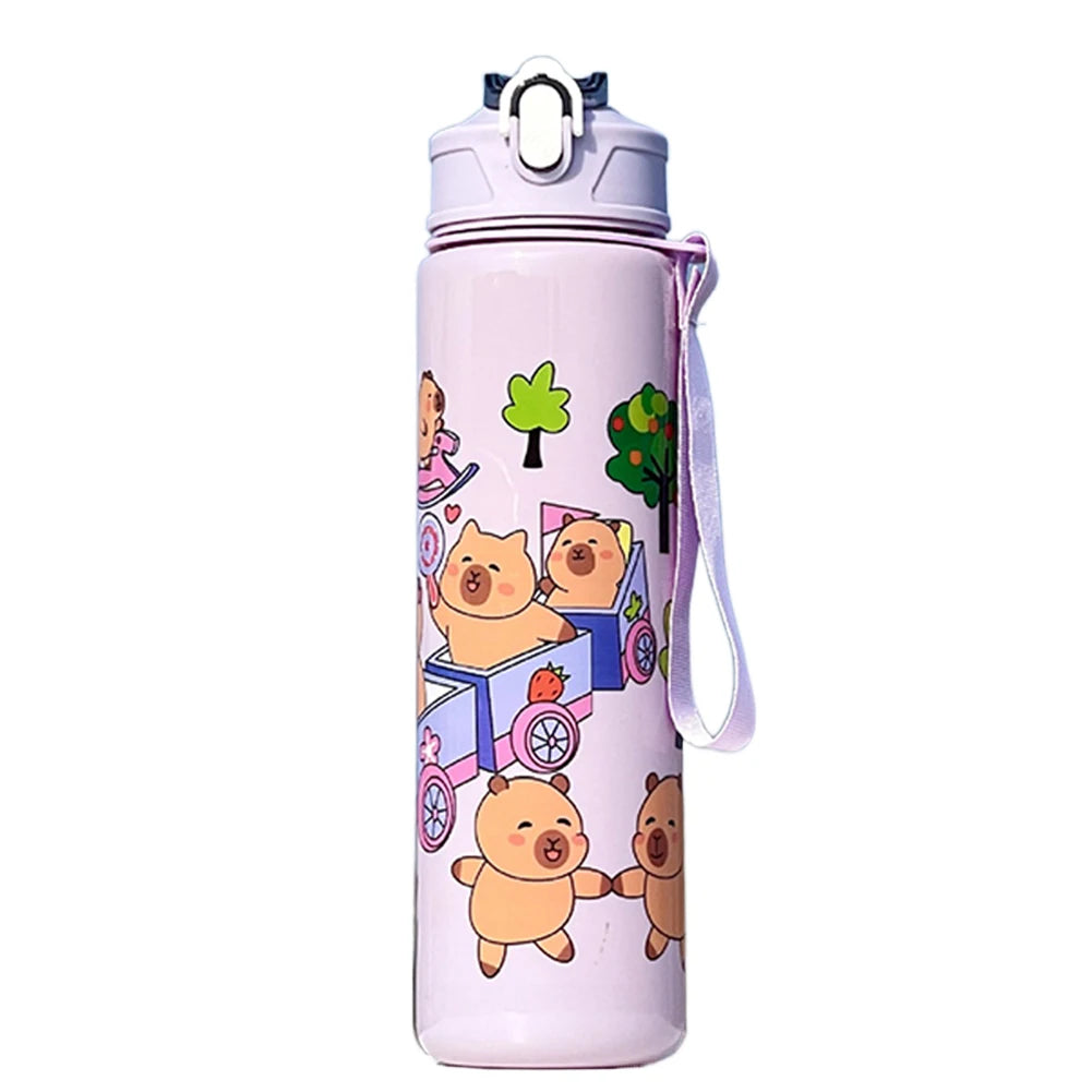 700ml Capybara Cute Water Cup with Straw & Handle Portable Drinking Bottle Kawaii Water Bottle for Boys Girls Daily Use