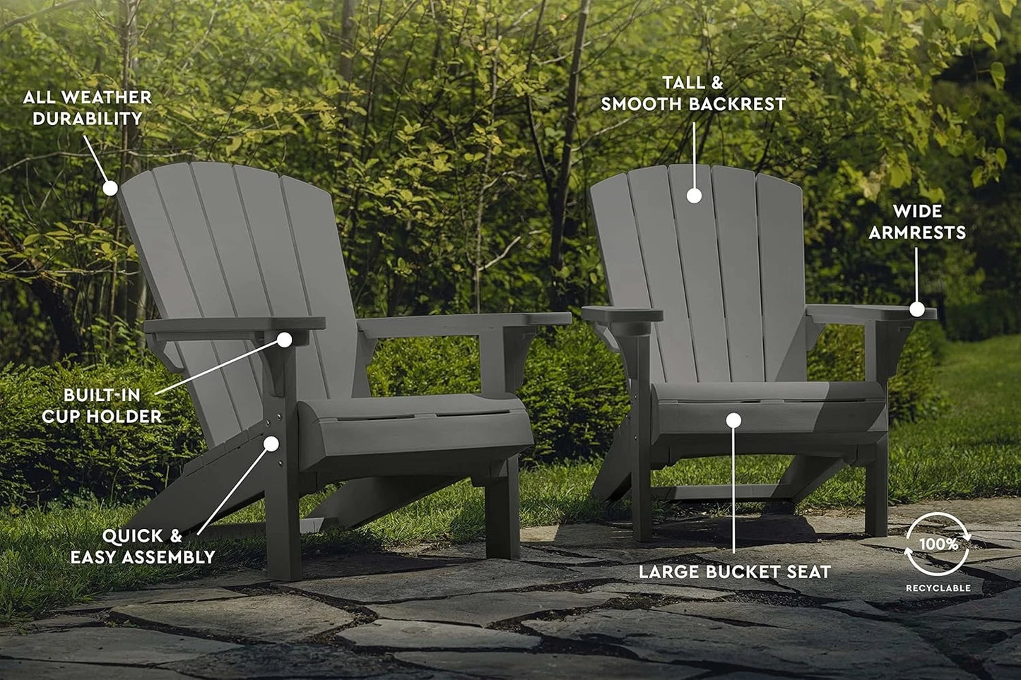 Alpine Adirondack 2 Pack Resin Outdoor Furniture Patio Chairs with Cup Holder-Perfect for Beach, Pool, and Fire Pit, Customized
