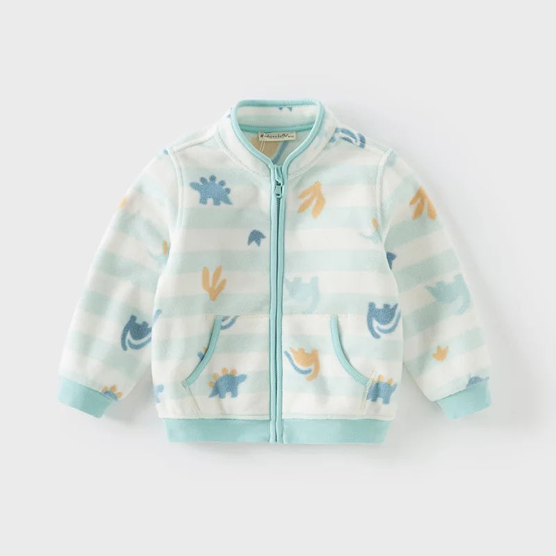Dave Bella Long Sleeve Polar Fleece Coat for Gilrs Boys Cute Printed Spring Autumn Coat Children Casual Warm Clothes DB396