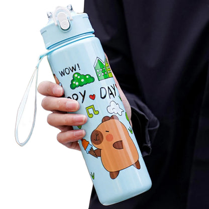 700ml Capybara Cute Water Cup with Straw & Handle Portable Drinking Bottle Kawaii Water Bottle for Boys Girls Daily Use