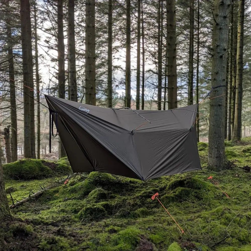 Ultralight 12x10ft Silnylon Hammock Rain Fly, Lightweight Waterproof Camping Shelter with Setup Kit, OD Green