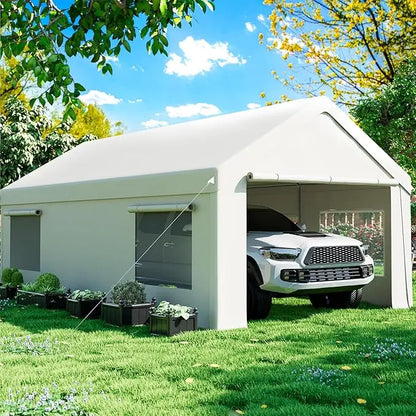 Carport, 12x20 FT Heavy Duty Carport, Portable Garage with Roll-Up Windows & Side-Opening Door, Car Canopy, Customized