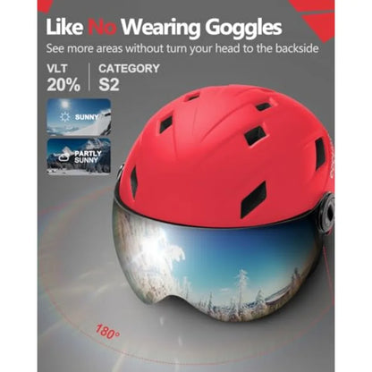 Kids Ski Helmet with 2-in-1 Visor Goggles, Adjustable Snowboard Helmet with Magnetic Buckle Strap for Ages 5-12, S(20.47-21.65")