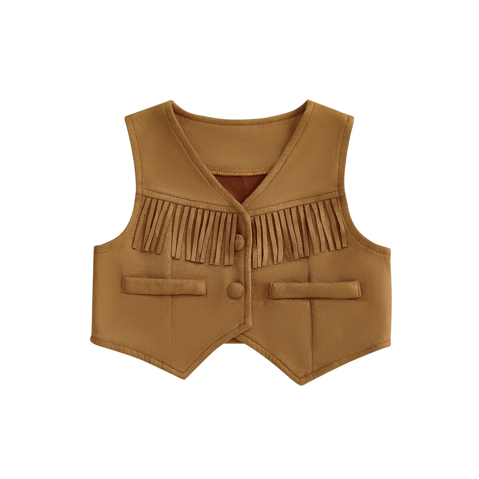 Kids Faux Leather Fringe Vest Vintage Style Sleeveless Jacket Button Front Western Cowgirls Waistcoat V-Neck Toddler Boys Girls