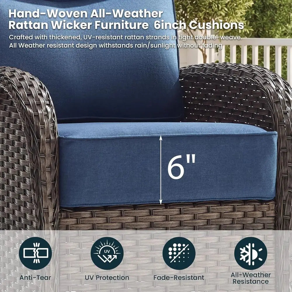 6-Inch Cushioned Patio Furniture Set with Ottoman, Swivel Rocker Chairs and Side Table, Ideal for Deck, Porch, Garden, Balcony,
