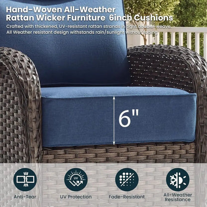 6-Inch Cushioned Patio Furniture Set with Ottoman, Swivel Rocker Chairs and Side Table, Ideal for Deck, Porch, Garden, Balcony,
