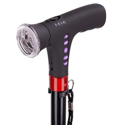 Hiking Adjustable Folding Cane With Alarm LED Light Radio And Cushionable Handle Safety Outdoor Walking Stick Emergency Tools
