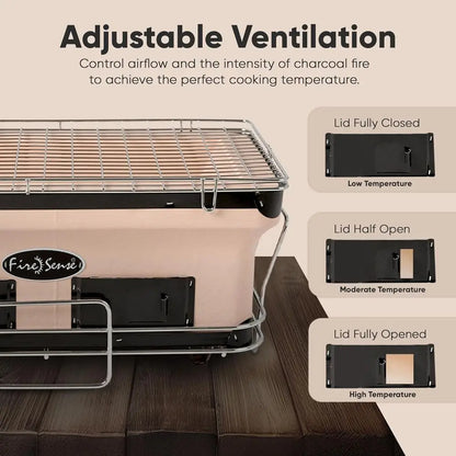 Large Tan Japanese Clay Charcoal Grill with Adjustable Ventilation for Outdoor BBQ and Camping