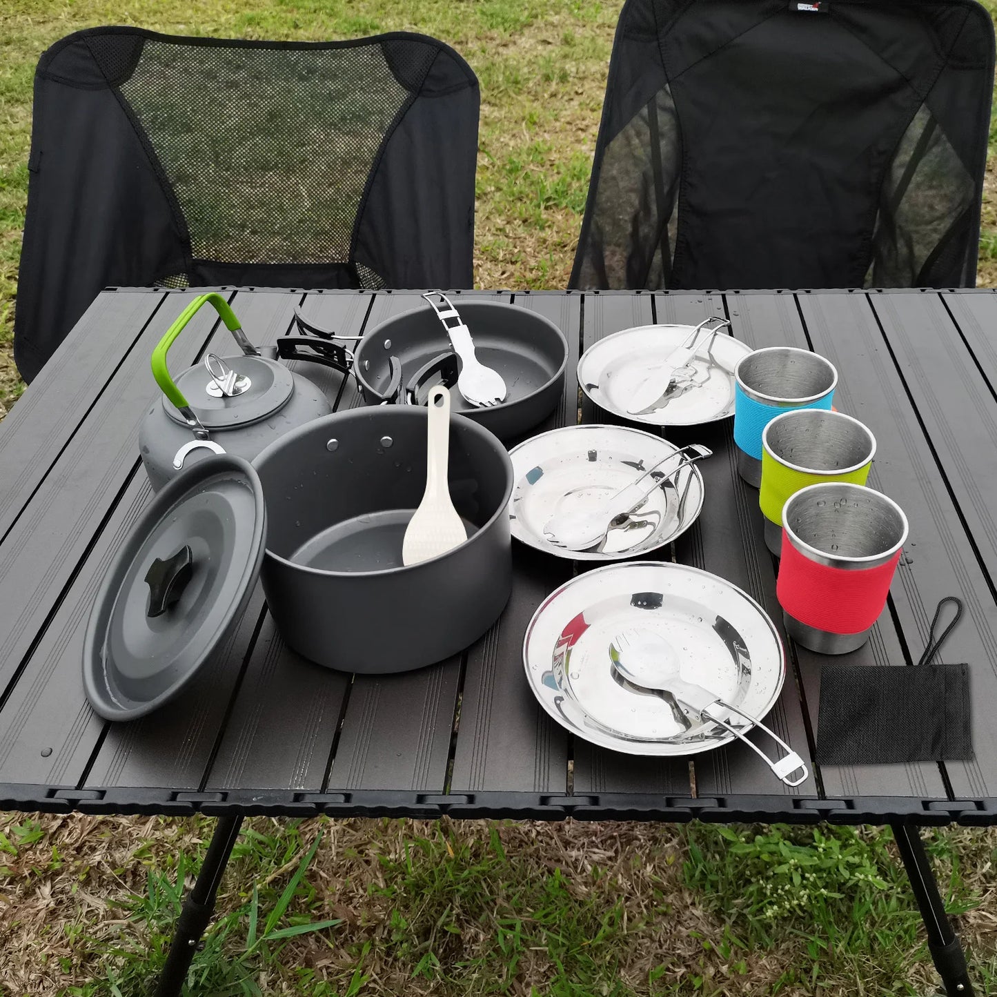 Camping Utensils Cooking Set 3 Person 22PCS Camping Pot and Pan Cooking Set Outdoor Camping Hiking Backpacking with Carry Bag