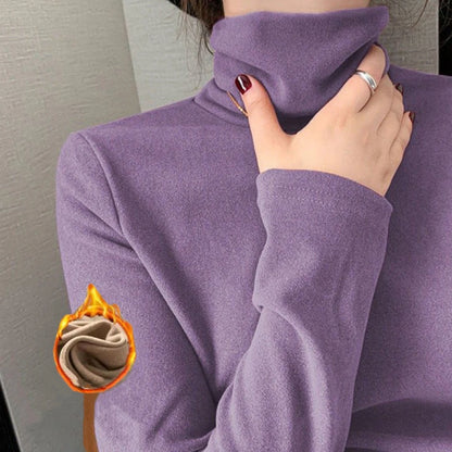 Women's Thermal Underwear High Collar Autumn Winter Thickening Solid Soft Long-sleeved T-shirt Pile Collar Warmer Tops For Women