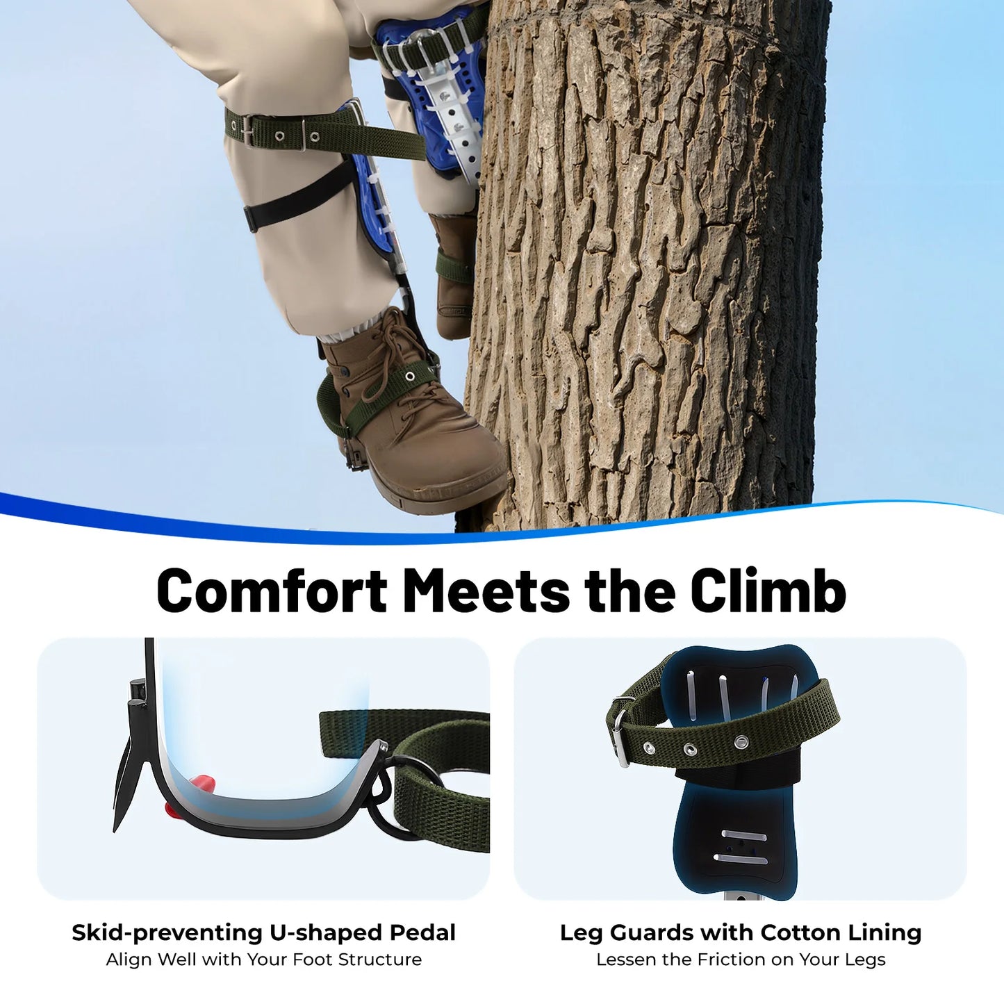Tree Climbing Spikes Set Adjustable Q235 Steel 330lbs Load Capacity With Safety Rope Belt And Anti Skid Pedal Hunting Outdoor