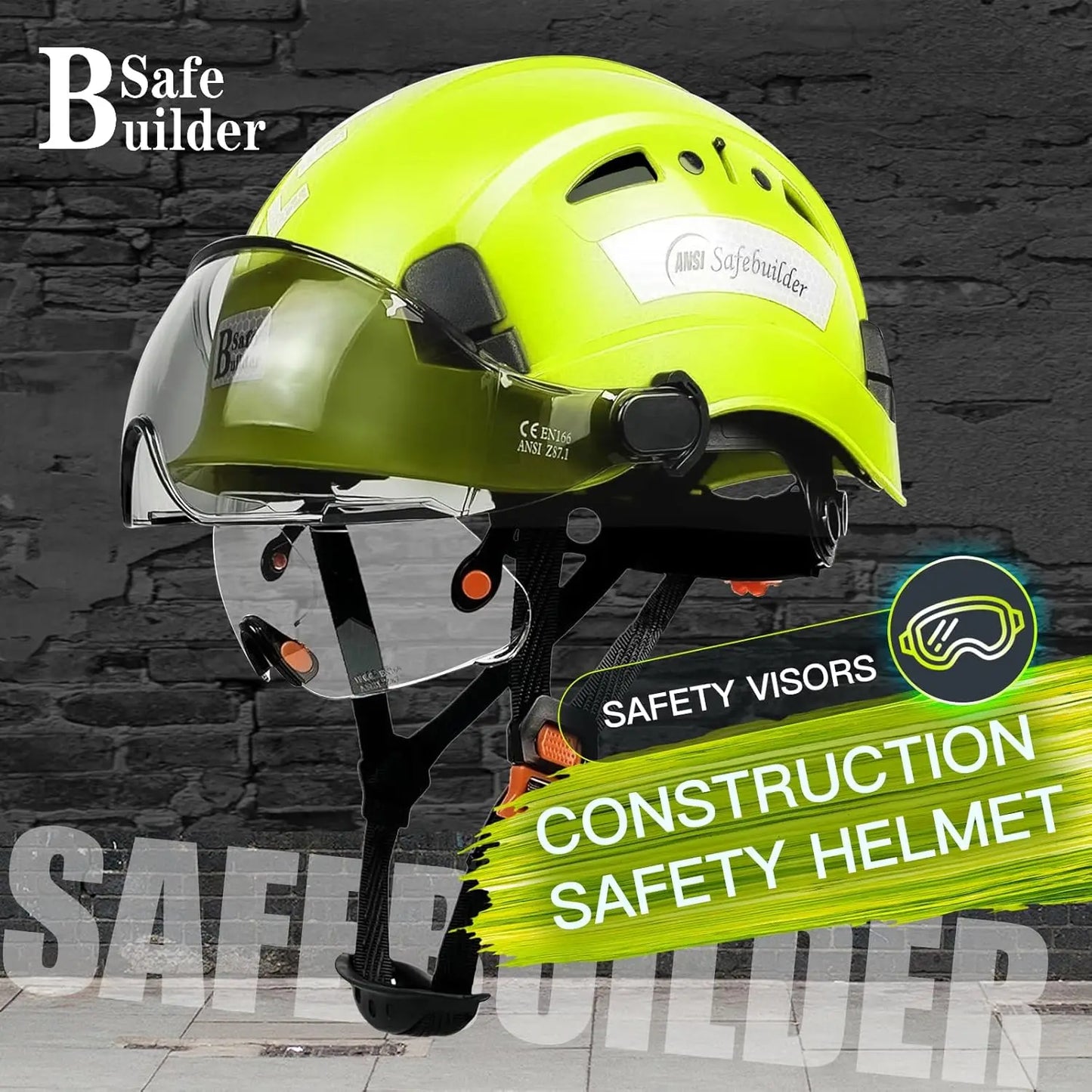 Industrial Safety Helmet with Visor, ABS Hard Hat, Adjustable Ventilation for Construction Head Protection ANSI Z89.1