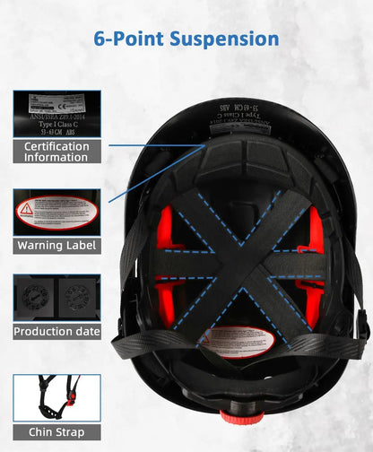 ANSI Z89.1 Approved Safety Helmet, Lightweight Vented Hard Hat with Adjustable Suspension for Industrial Construction