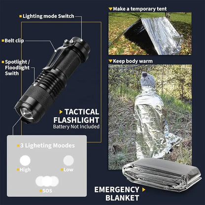 12in1 Multifunctional Emergency Equipment Outdoor Survival Kit Military Outdoor Travel Exploration Camping Tools First Aid Kits