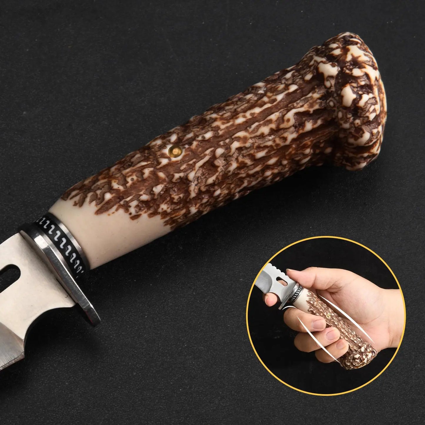 Kitchen Outdoor Multi-purpose Knife with Imitation Angular Handle , Stainless Steel Hunting Knife with Nylon Knife Sheath