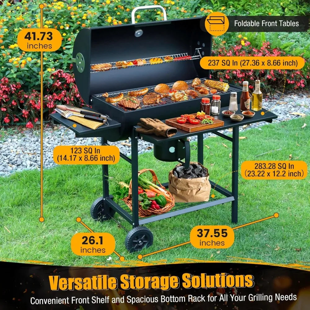 Luxurious Outdoor Barrel BBQ Grill with Side Table - High-End Smoker Combo for Backyard Grilling