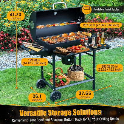 Luxurious Outdoor Barrel BBQ Grill with Side Table - High-End Smoker Combo for Backyard Grilling