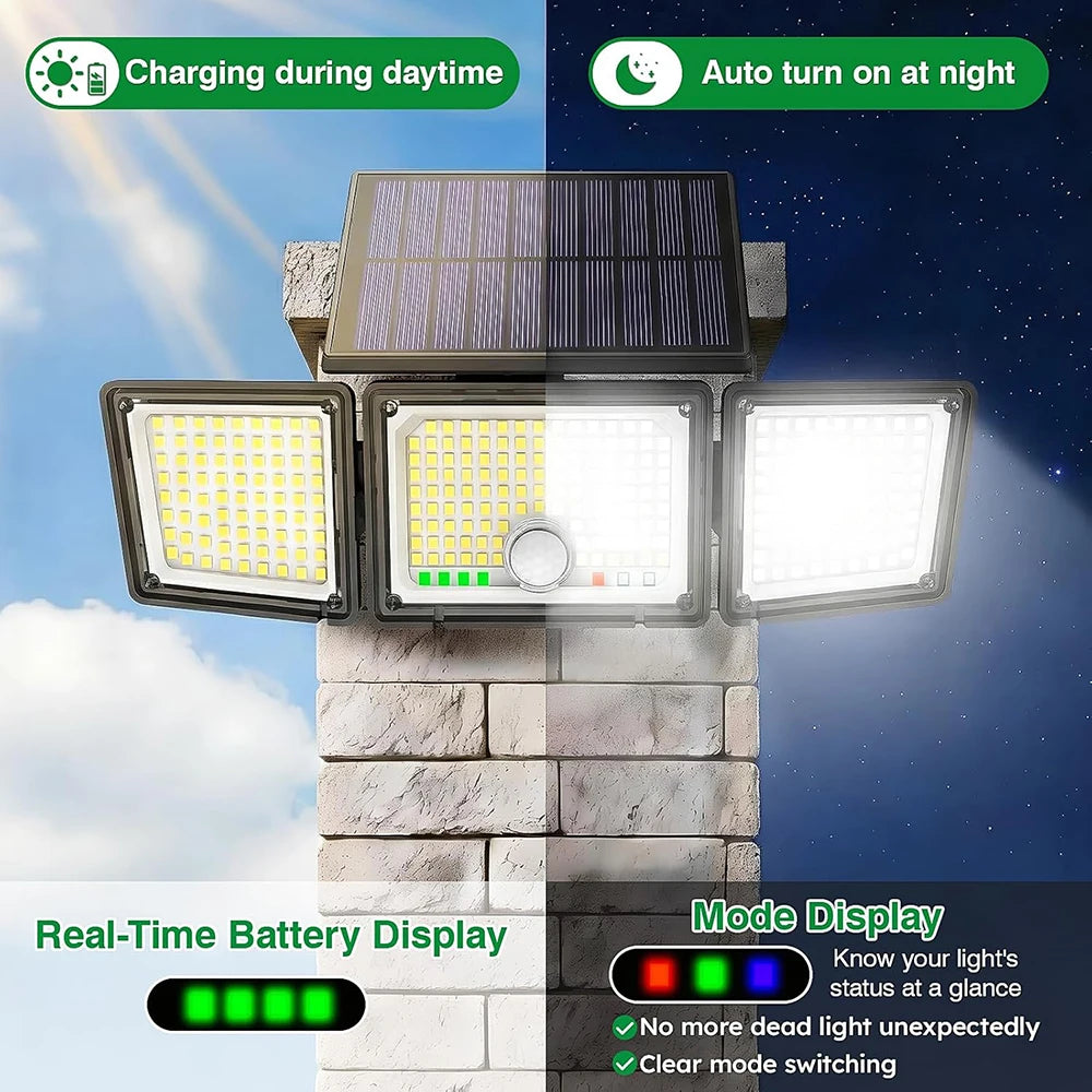 Solar Outdoor Light Motion Sensor, 3500LM 286 LED Security Flood Lights with Visual Battery&Mode Display, 3 Lighting Modes, IP65