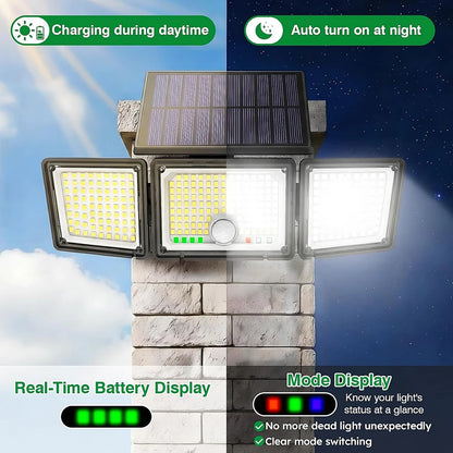 Solar Outdoor Light Motion Sensor, 3500LM 286 LED Security Flood Lights with Visual Battery&Mode Display, 3 Lighting Modes, IP65