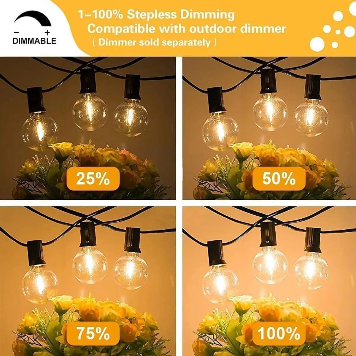 97FT Outdoor LED String Lights with 49 Shatterproof Bulbs, Waterproof for Backyard, Porch, Party, Camping