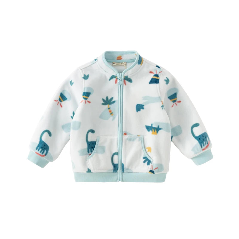 Dave Bella Long Sleeve Polar Fleece Coat for Gilrs Boys Cute Printed Spring Autumn Coat Children Casual Warm Clothes DB396