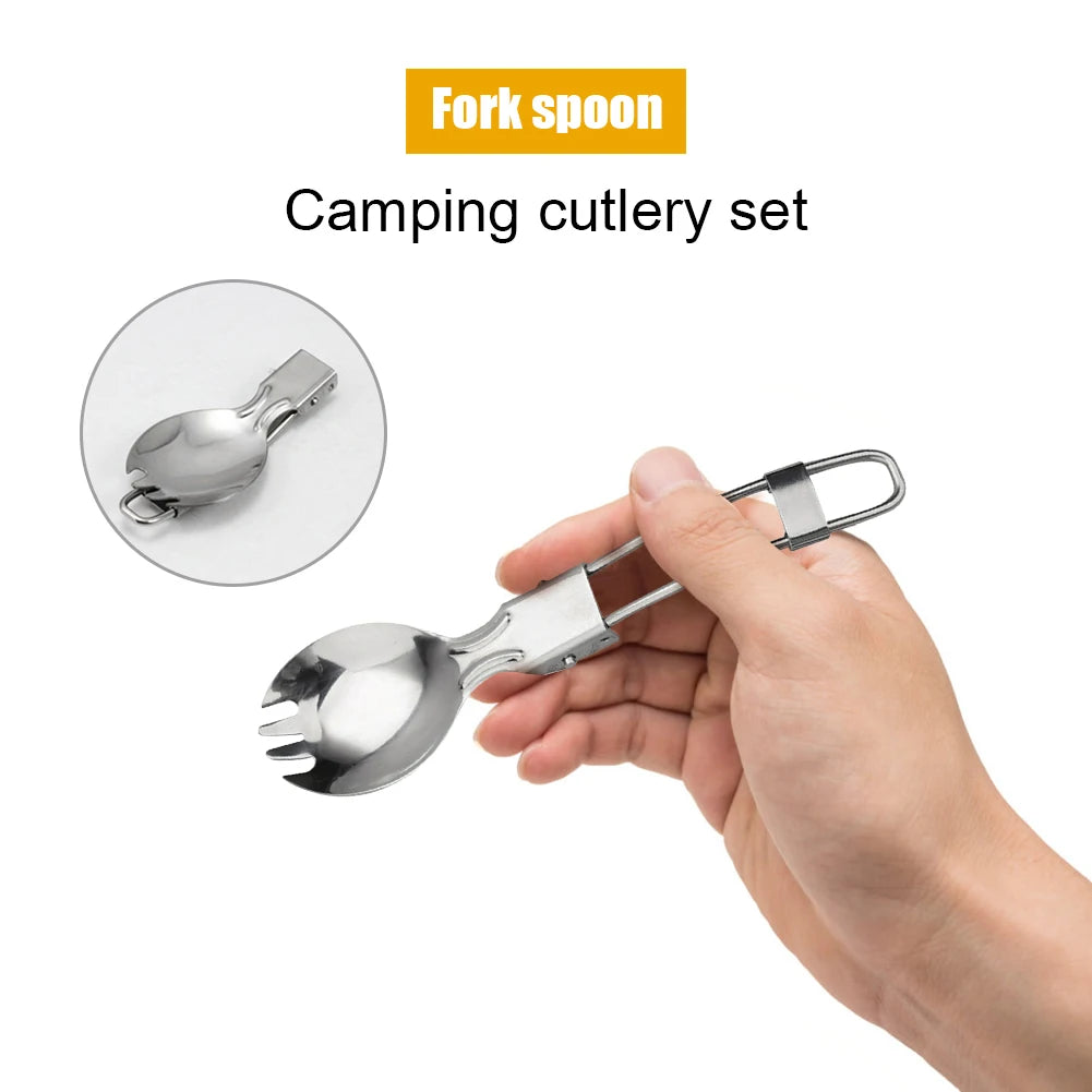 Spoon Fork Chopsticks Cutlery Set with Storage Bag Folding Fork Spoon and Wooden Chopsticks Reusable for Outdoor Travel Picnic