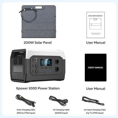 Ctolity XP1000 Powerbank 1800w Portable Power Station, 1024Wh Lifepo4 Battery, 200w Solar Panel for Camping Solar Generator