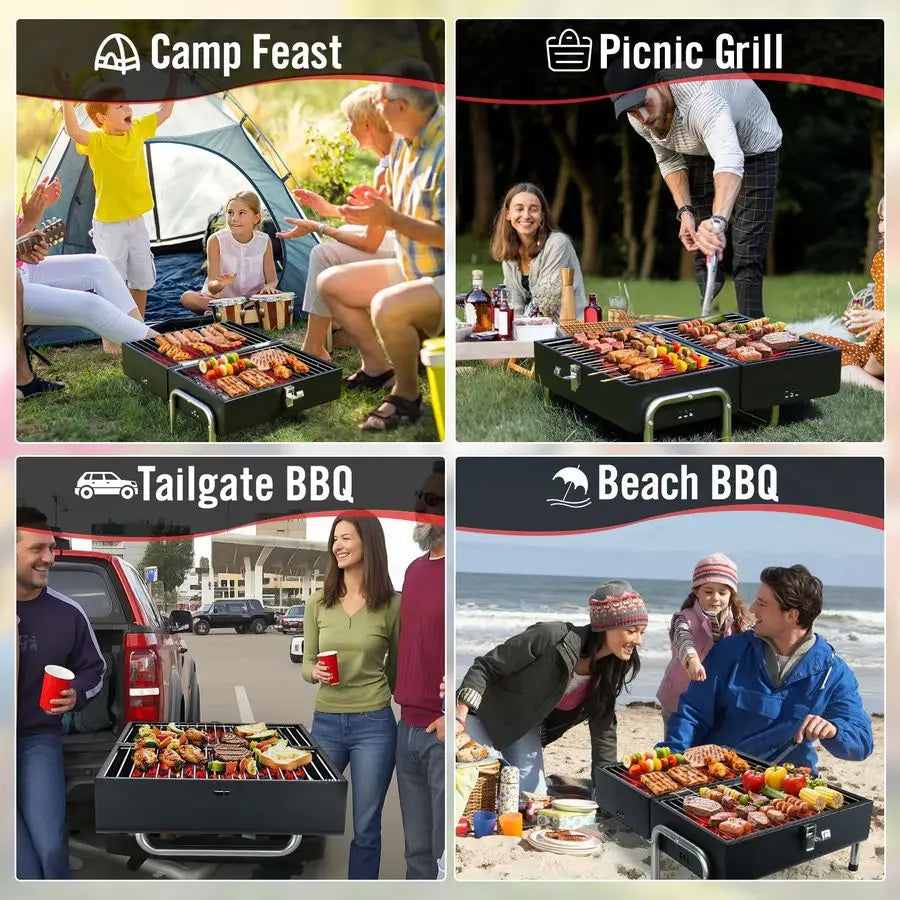 Charcoal Grill, Table Top Small BBQ Grill For Outdoor, Camping, Beach, Easy Assembly, Heavy Duty amp MultiUse Small Grill, Black