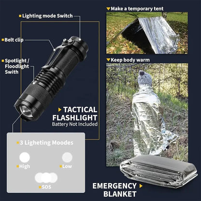 18in1 Multifunctional Emergency Equipment Outdoor Survival Kit Military Outdoor Travel Exploration Camping Tools First Aid Kits