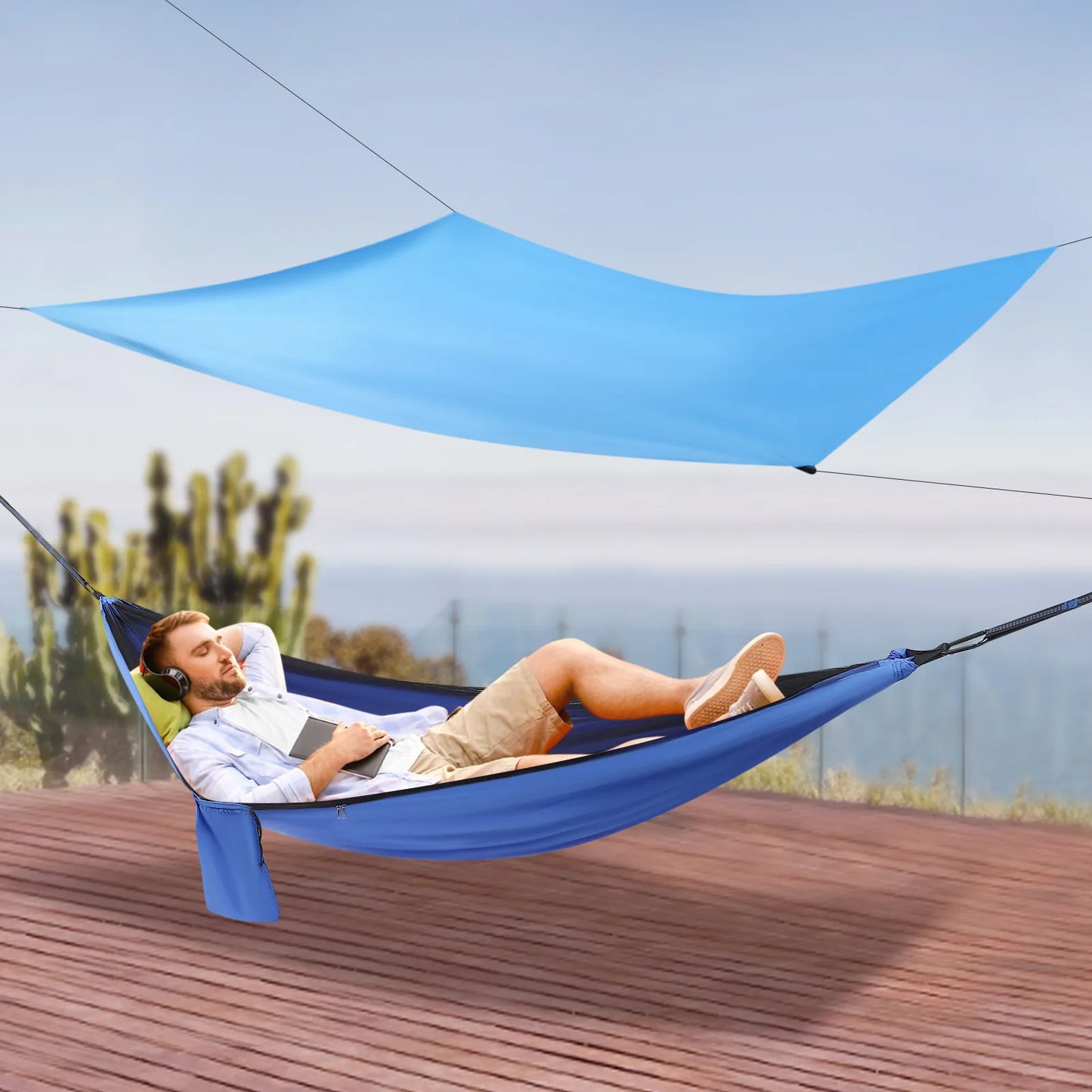 Hammocks with Mosquito Net Tent Rain Fly Tarp Hammock for Backpacking and Travel   Outdoor Leisure Set Blue Camping Tarp Hammock