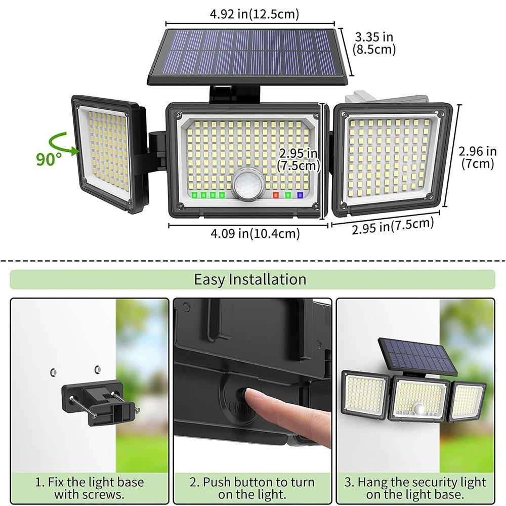 Solar Outdoor Light Motion Sensor, 3500LM 286 LED Security Flood Lights with Visual Battery&Mode Display, 3 Lighting Modes, IP65