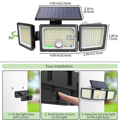 Solar Outdoor Light Motion Sensor, 3500LM 286 LED Security Flood Lights with Visual Battery&Mode Display, 3 Lighting Modes, IP65
