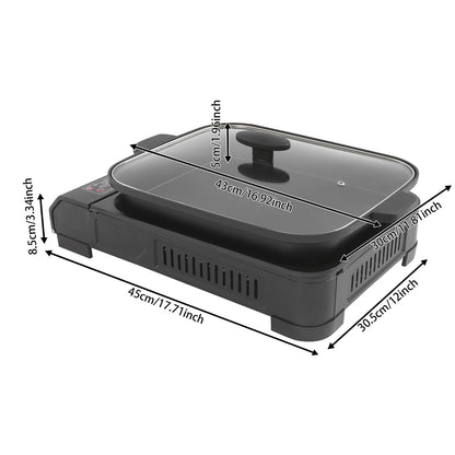 Portable Butane Gas Grill Stove Outdoor Camping Picnic BBQ with Non-Stick Grill Pan Tempered Glass Lid for Kitchen Garden Beach