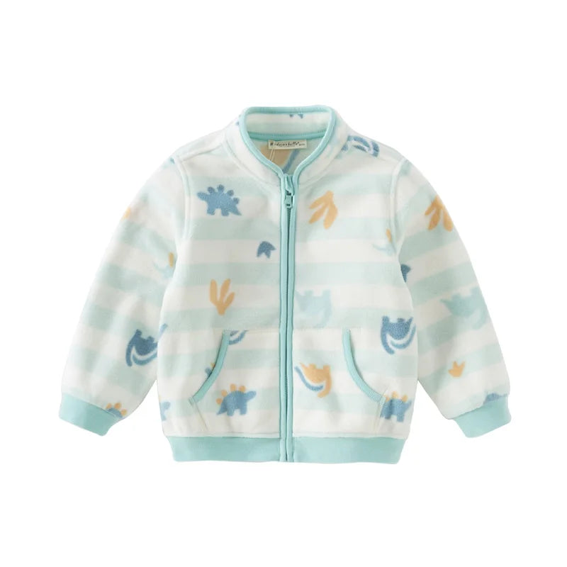 Dave Bella Long Sleeve Polar Fleece Coat for Gilrs Boys Cute Printed Spring Autumn Coat Children Casual Warm Clothes DB396