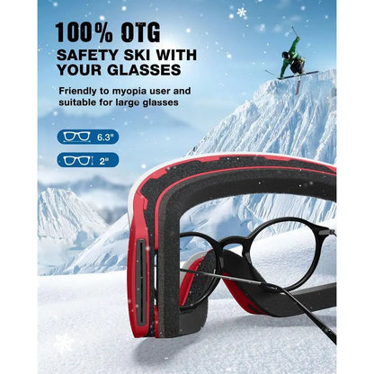 Ski Goggles X12, 100% OTG Compatible, Detachable Lens for Men and Women Adults