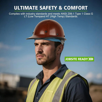 Fiberglass Full Brim Hard Hat, OSHA & ANSI Rated Safety Helmet with Brim Guard for Men