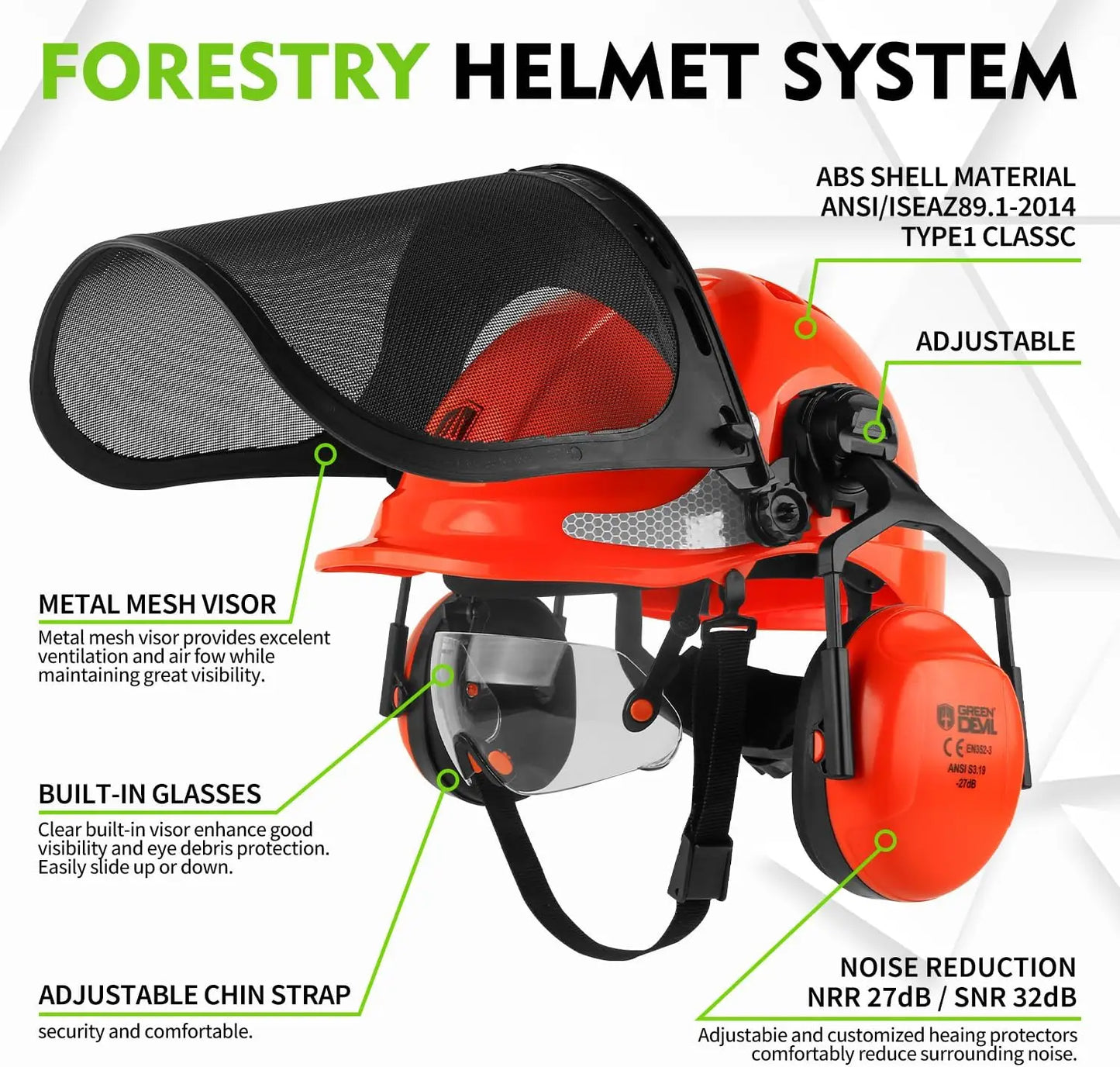 4-in-1 Chainsaw Safety Helmet with Visor, Face Shield & Ear Muffs for Forestry, Arborist Work & DIY Outdoor Logging