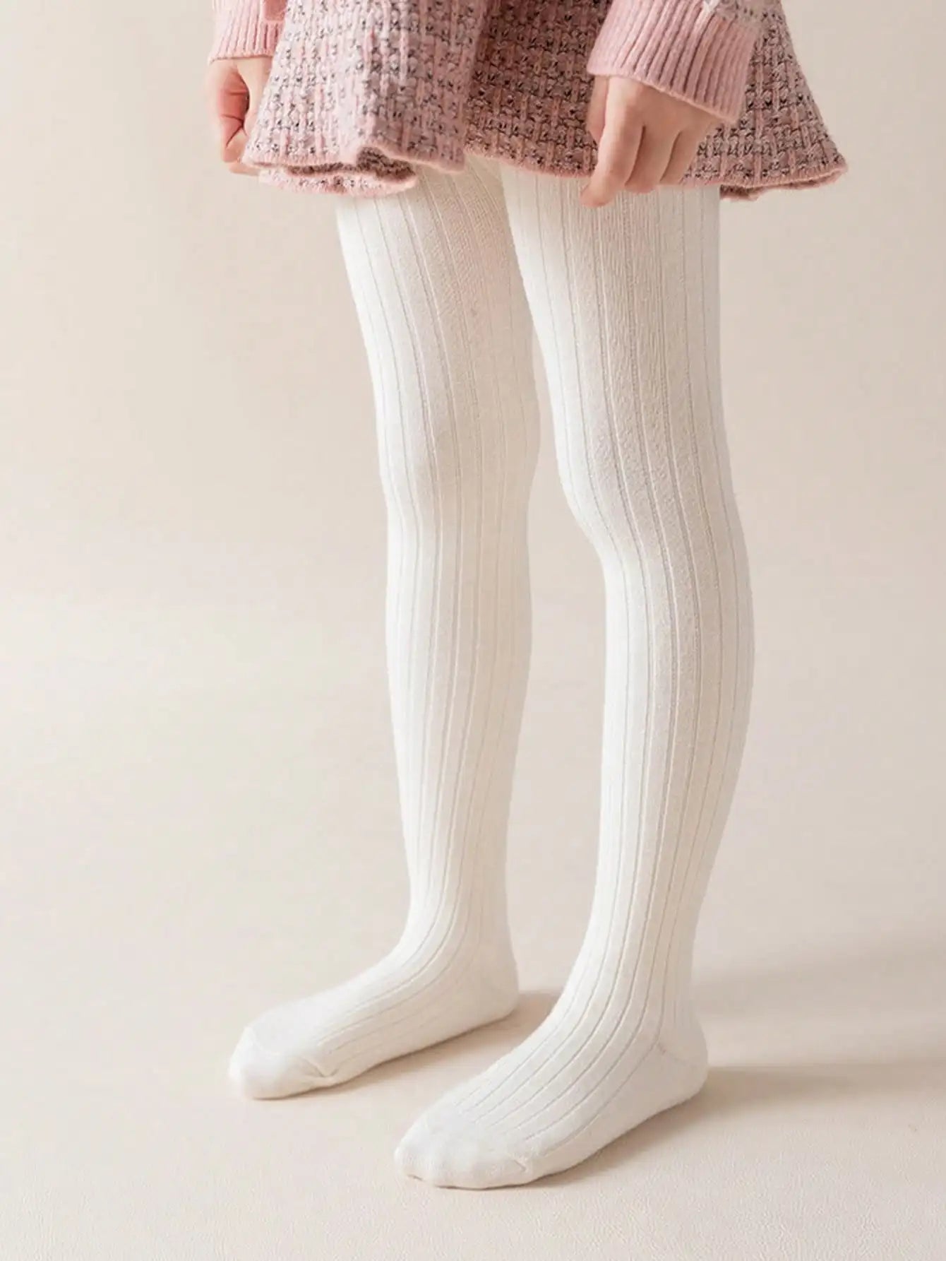 Warm Thermal Lined Stirrup Tights for Toddler Girls, Winter Ribbed Leggings with Soft Fleece Interior