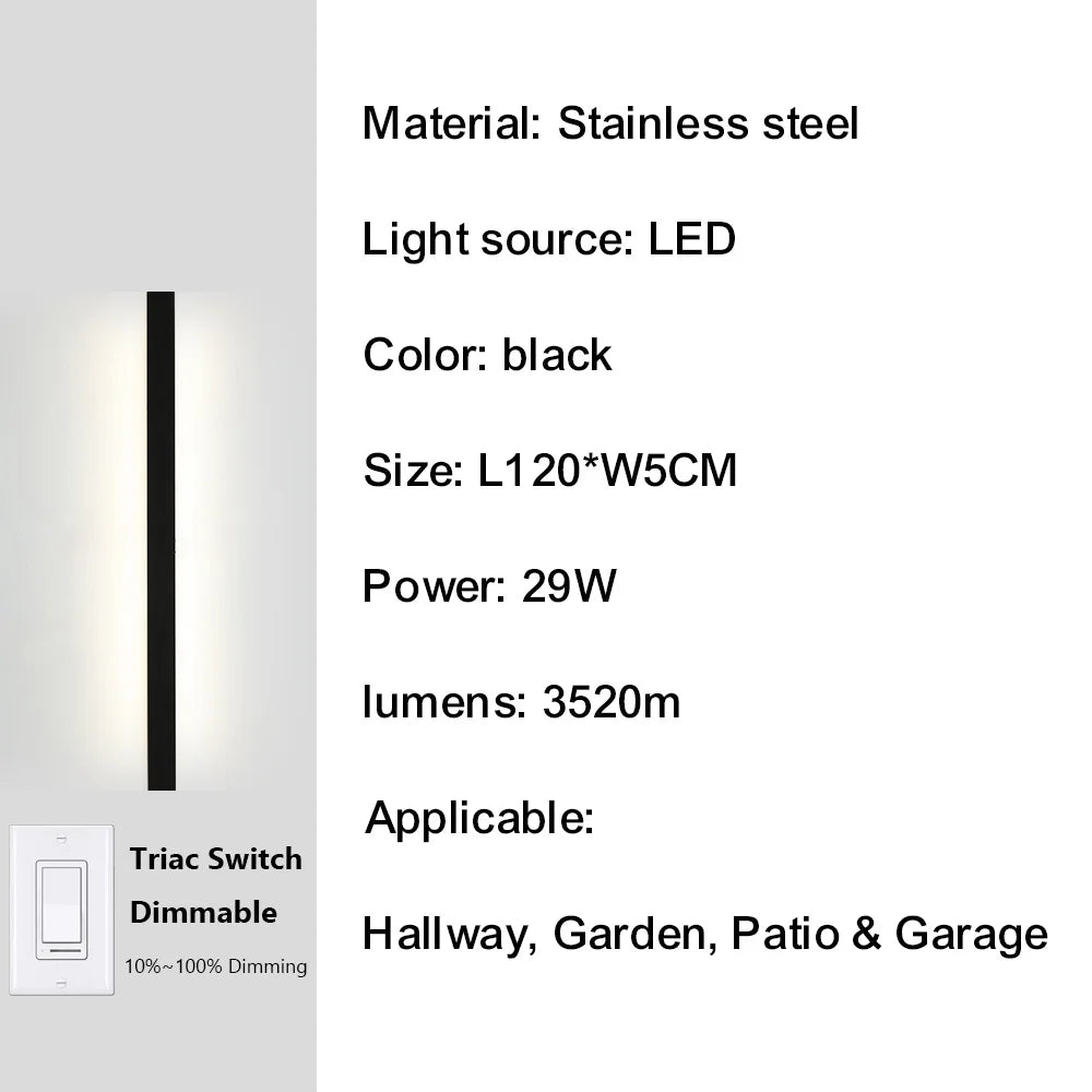 Outdoor Porch Wall Light 10%-100% Smart Triac Dimming Garden Corridor Lighting IP67 Waterproof Sconce Rust-Proof Stainless Steel