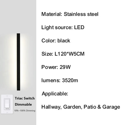 Outdoor Porch Wall Light 10%-100% Smart Triac Dimming Garden Corridor Lighting IP67 Waterproof Sconce Rust-Proof Stainless Steel