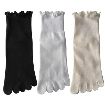 Women's cotton five-toe socks, fashionable rolled edges, white loose Harajuku short socks with toes