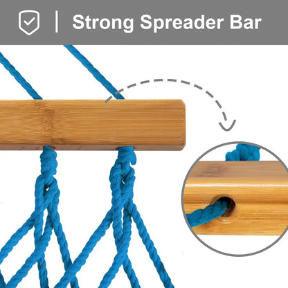 Two-Person Polyester Hammock with Bamboo Bar, Carry Bag, 450 lbs, Tree Hooks, Blue