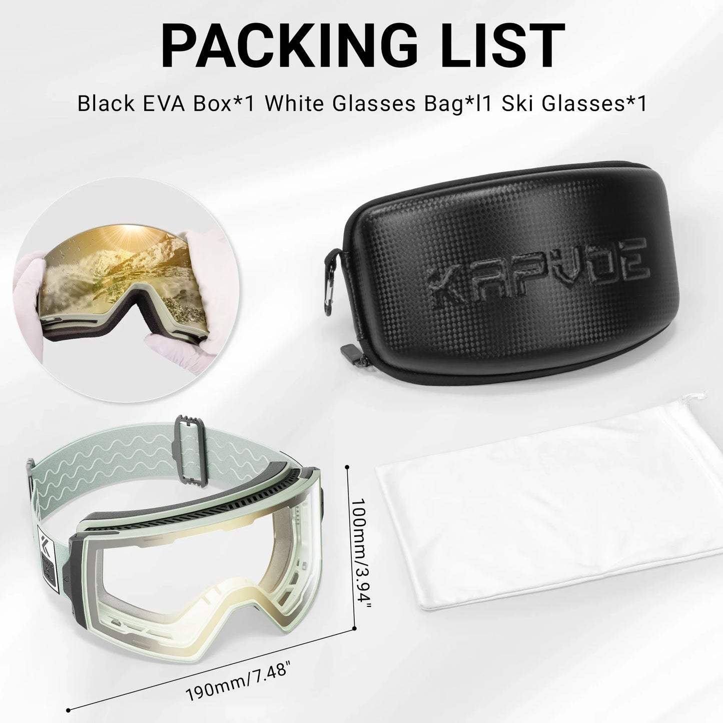 KAPVOE Outdoor Photochromic Ski Goggles Winter Snow Sports for Unisex Snow Glasses UV400 Anti-fog Magnetic Snowboard Glasses