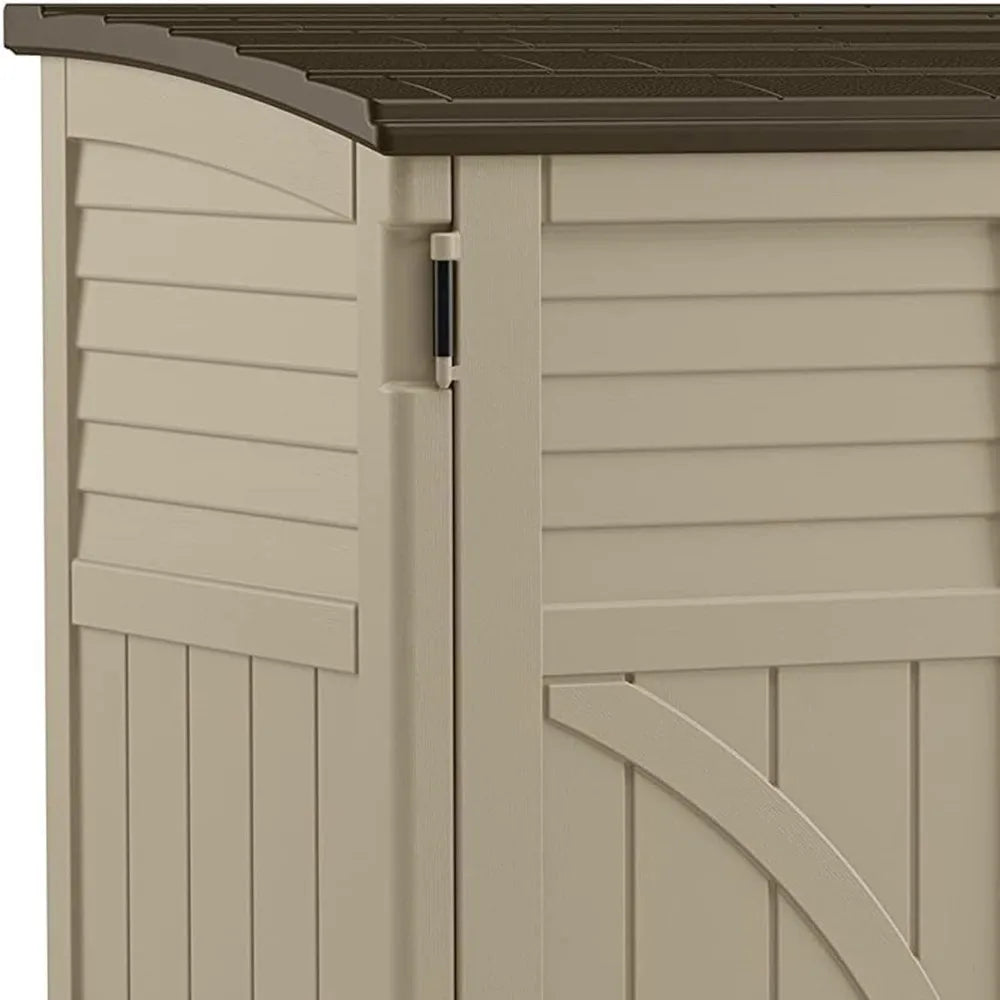 Horizontal Shed, Compact Outdoor Storage System, 34 Cu. Ft. Capacity, Sand & Slate - Lockable Multi-Wall Resin Organizer