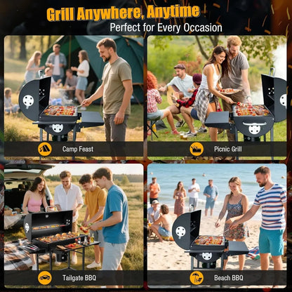 Luxurious Outdoor Barrel BBQ Grill with Side Table - High-End Smoker Combo for Backyard Grilling