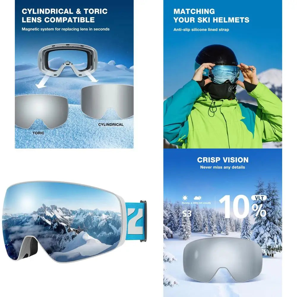 Ski Goggles with 100% OTG Compatibility, Detachable Lens, Suitable for Men and Women