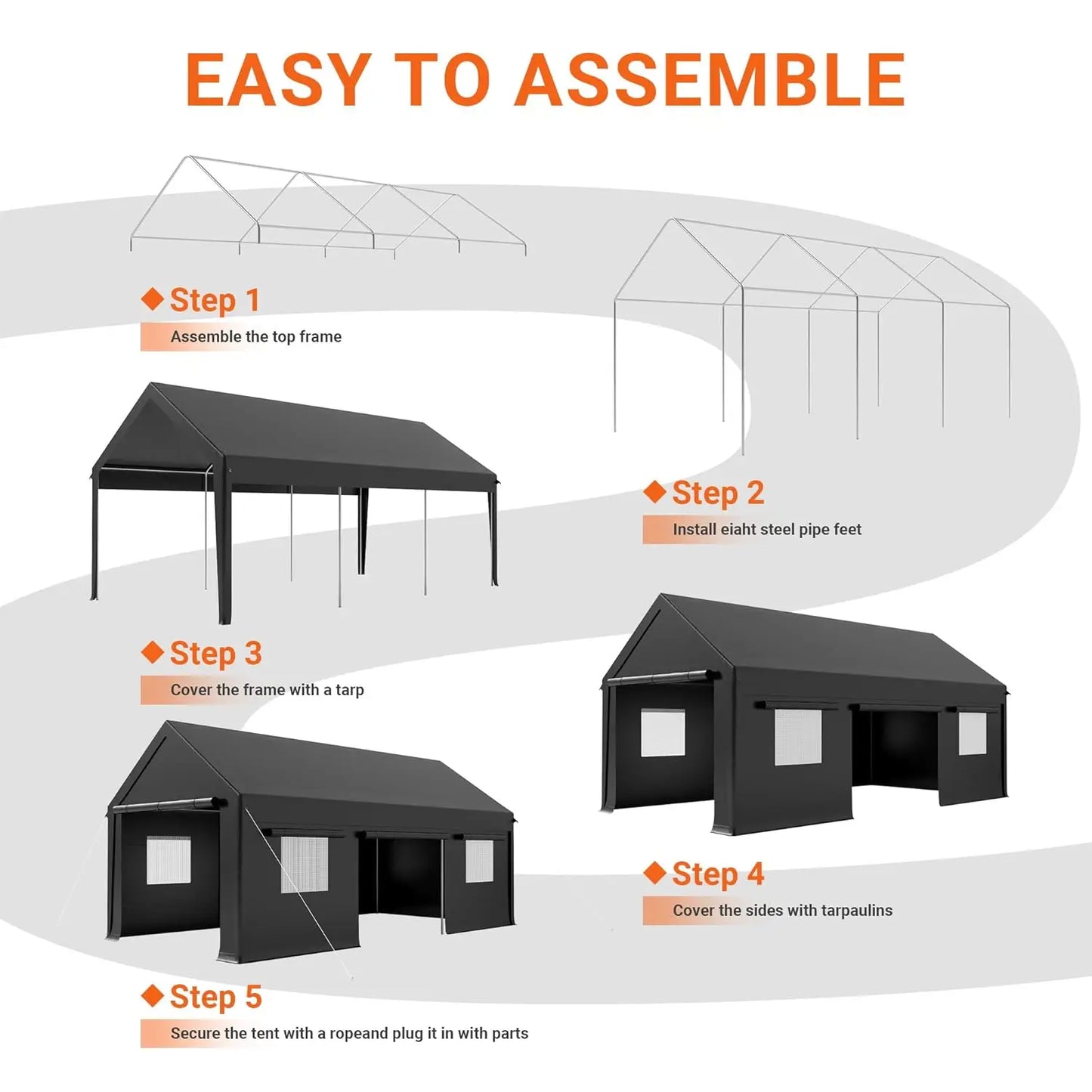 Carport, 12x20 FT Heavy Duty Carport, Portable Garage with Roll-Up Windows & Side-Opening Door, Car Canopy, Customized